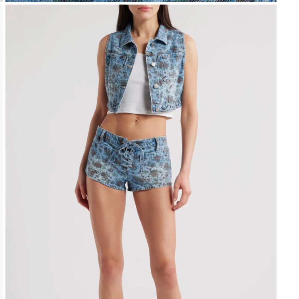 PTCL Fae Floral Denim VEST - Festival Coachella; Part of set; shorts also listed